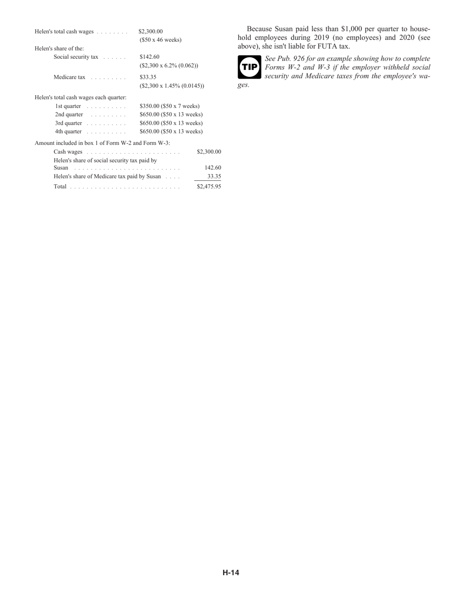 Instructions for IRS Form 1040 Schedule H Household Employment Taxes, Page 14