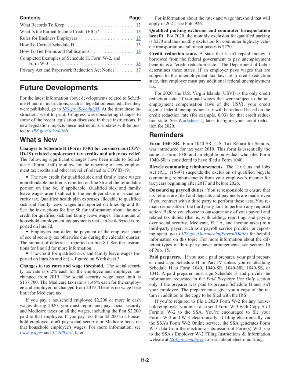Instructions for IRS Form 1040 Schedule H Household Employment Taxes, Page 2