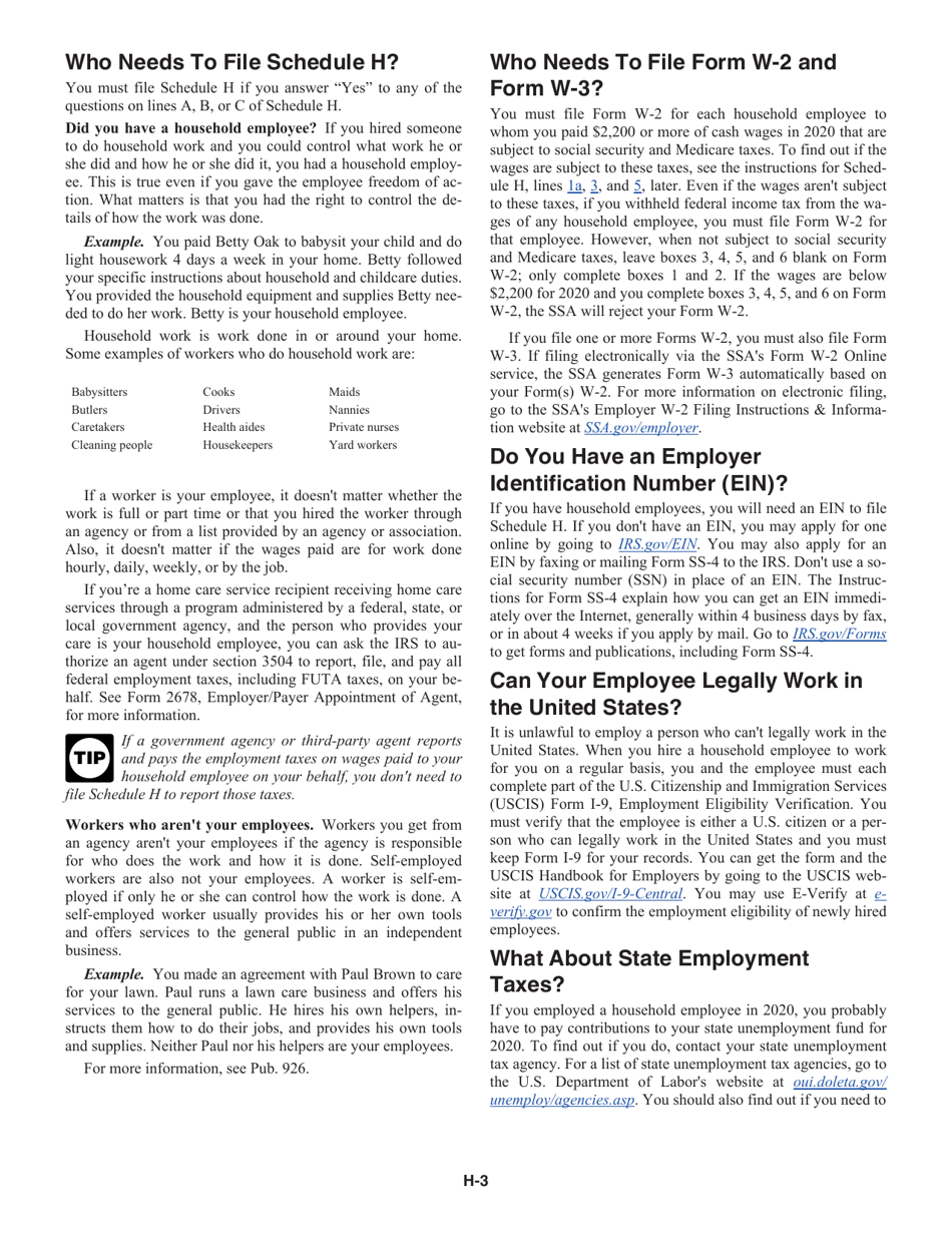 Instructions for IRS Form 1040 Schedule H Household Employment Taxes, Page 3