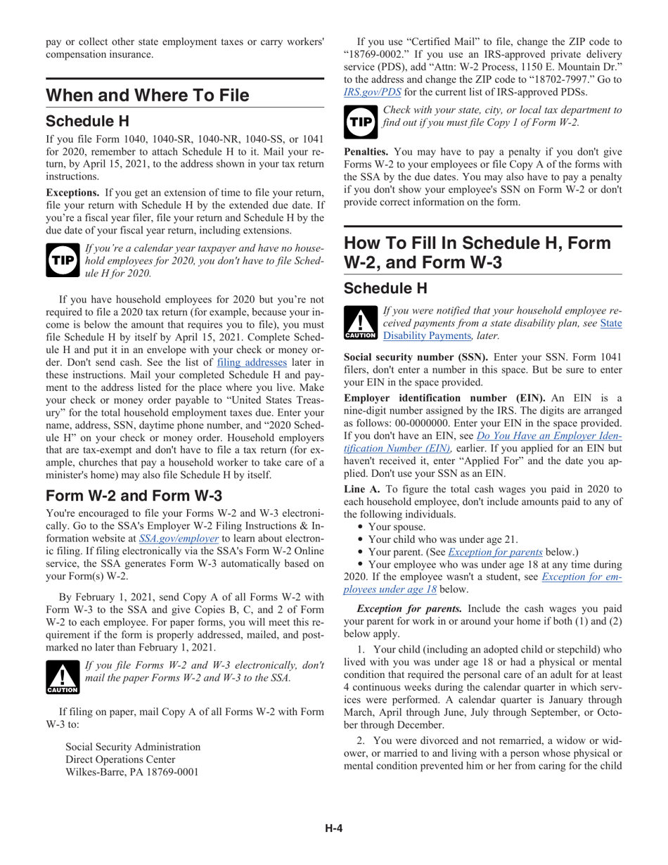 Instructions for IRS Form 1040 Schedule H Household Employment Taxes, Page 4