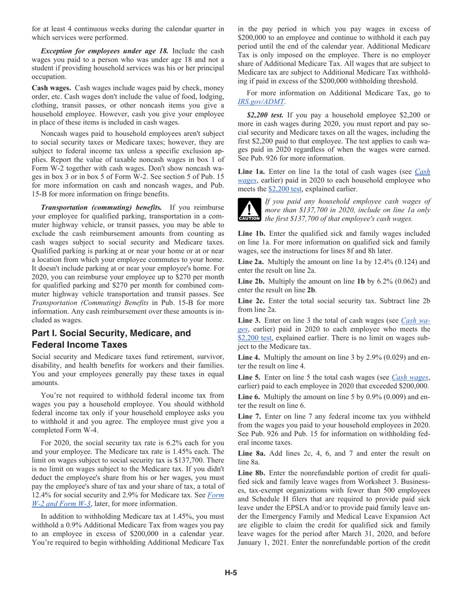 Instructions for IRS Form 1040 Schedule H Household Employment Taxes, Page 5
