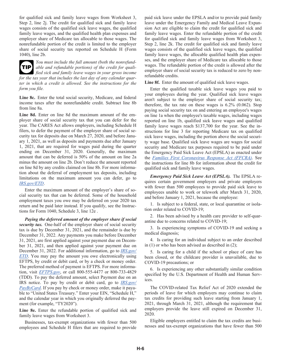 Instructions for IRS Form 1040 Schedule H Household Employment Taxes, Page 6