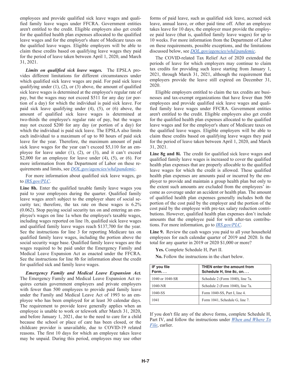 Instructions for IRS Form 1040 Schedule H Household Employment Taxes, Page 7