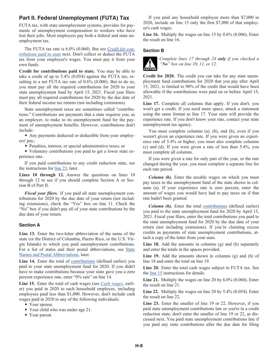 Instructions for IRS Form 1040 Schedule H Household Employment Taxes, Page 8