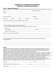 Application for Disability Accommodation - Pharmacy Licensing Examinations - South Dakota