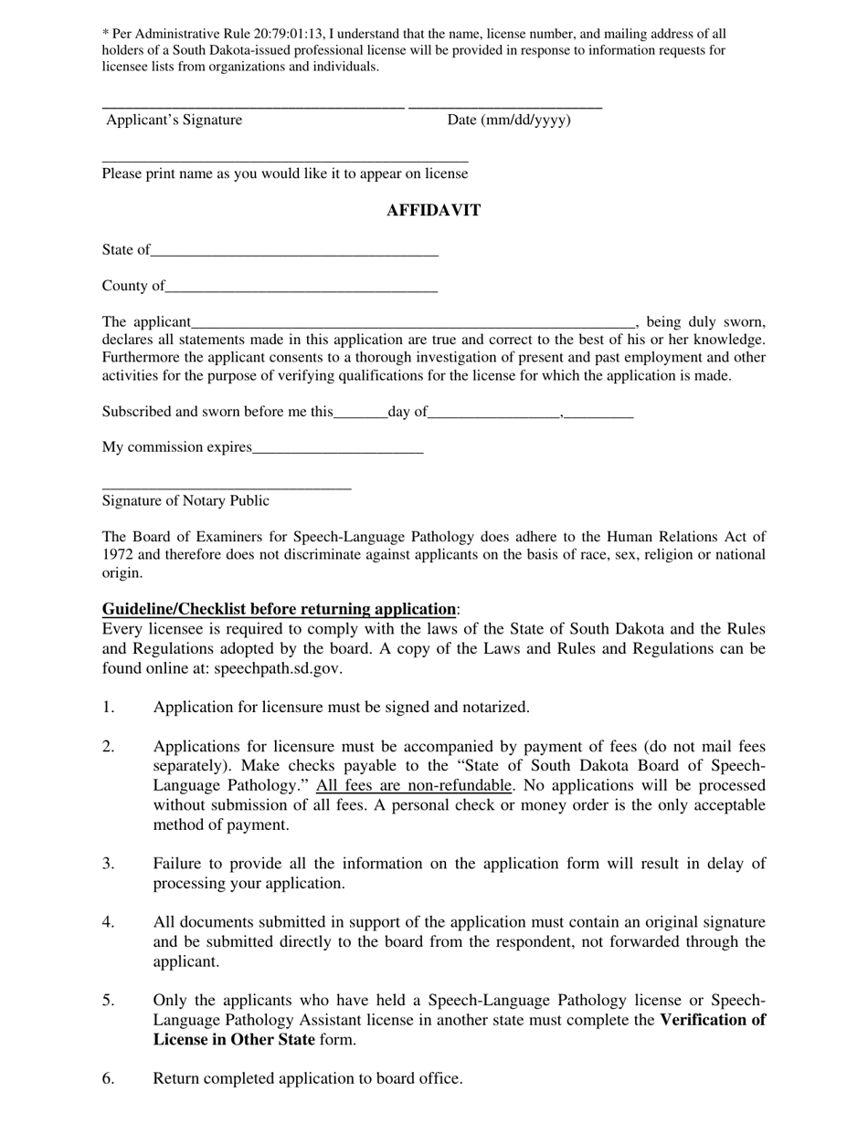 Application for Licensure to Practice Speech-Language Pathology - South Dakota, Page 4