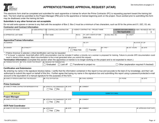Form 734-2878 Apprentice/Trainee Approval Request (Atar) - Oregon