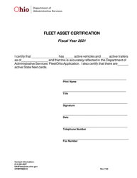 Document preview: Form OFMFRM0018 Fleet Asset Certification - Ohio, 2021