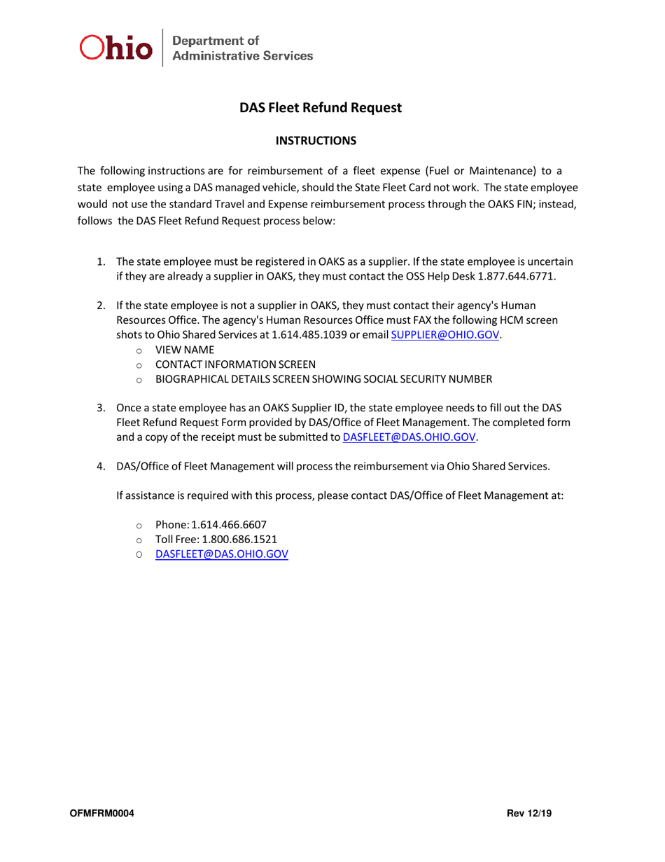 Form OFMFRM0004 Das Fleet Refund Request - Ohio, Page 2