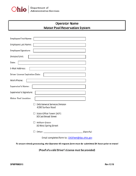 Document preview: Form OFMFRM0015 Motor Pool Reservation Portal Enrollment - Ohio