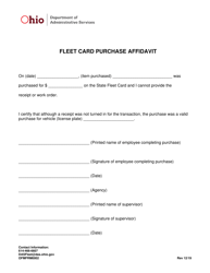 Document preview: Form OFMFRM0002 Fleet Card Purchase Affidavit - Ohio