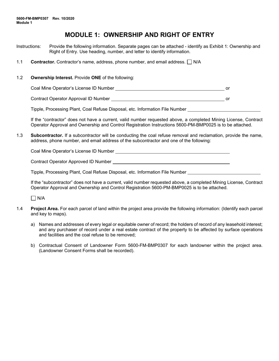 Form 5600-FM-BMP0307 Module 1: Ownership and Right of Entry - Pennsylvania, Page 1