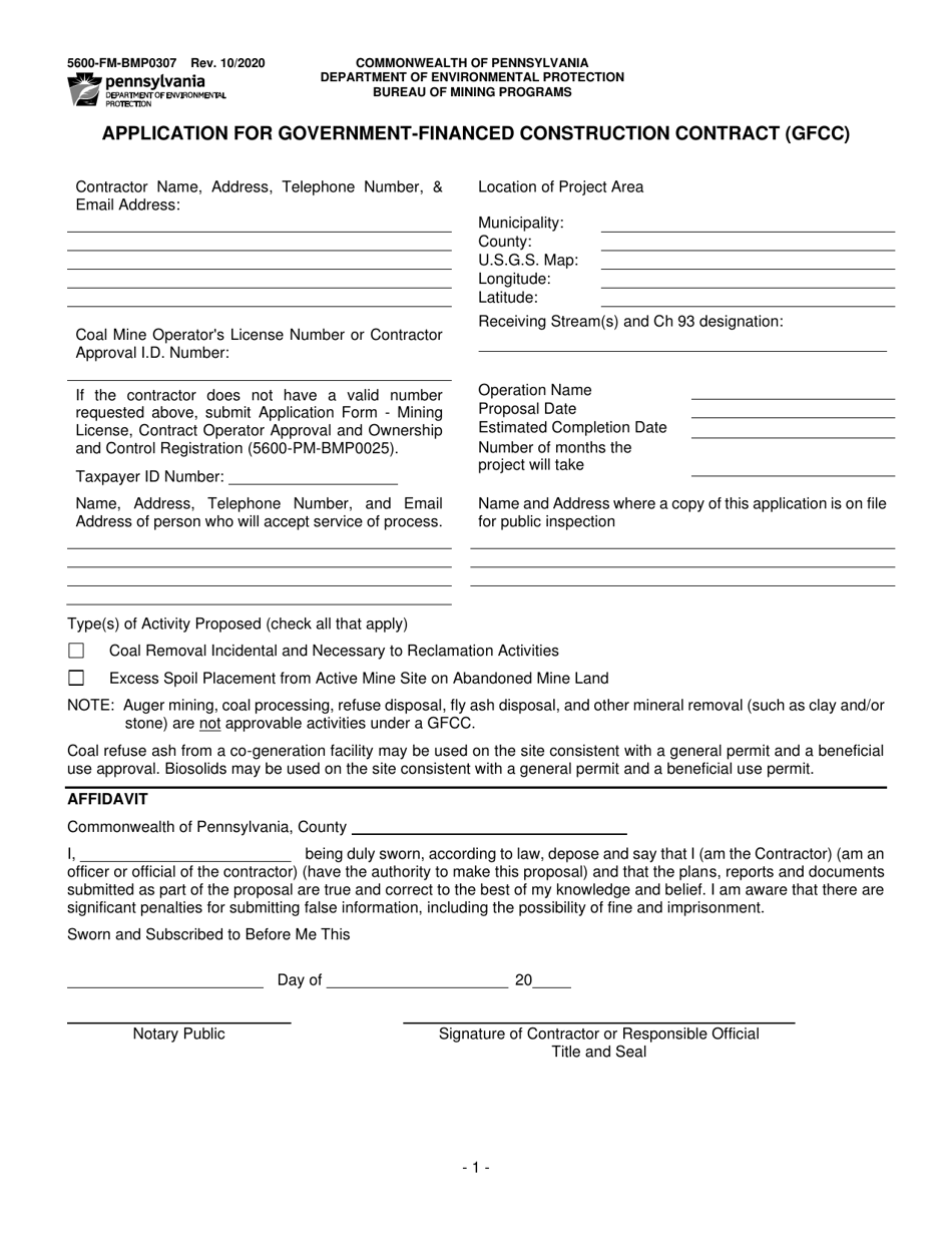 Form 5600-FM-BMP0307 Application for Government-Financed Construction Contract (Gfcc) - Pennsylvania, Page 1
