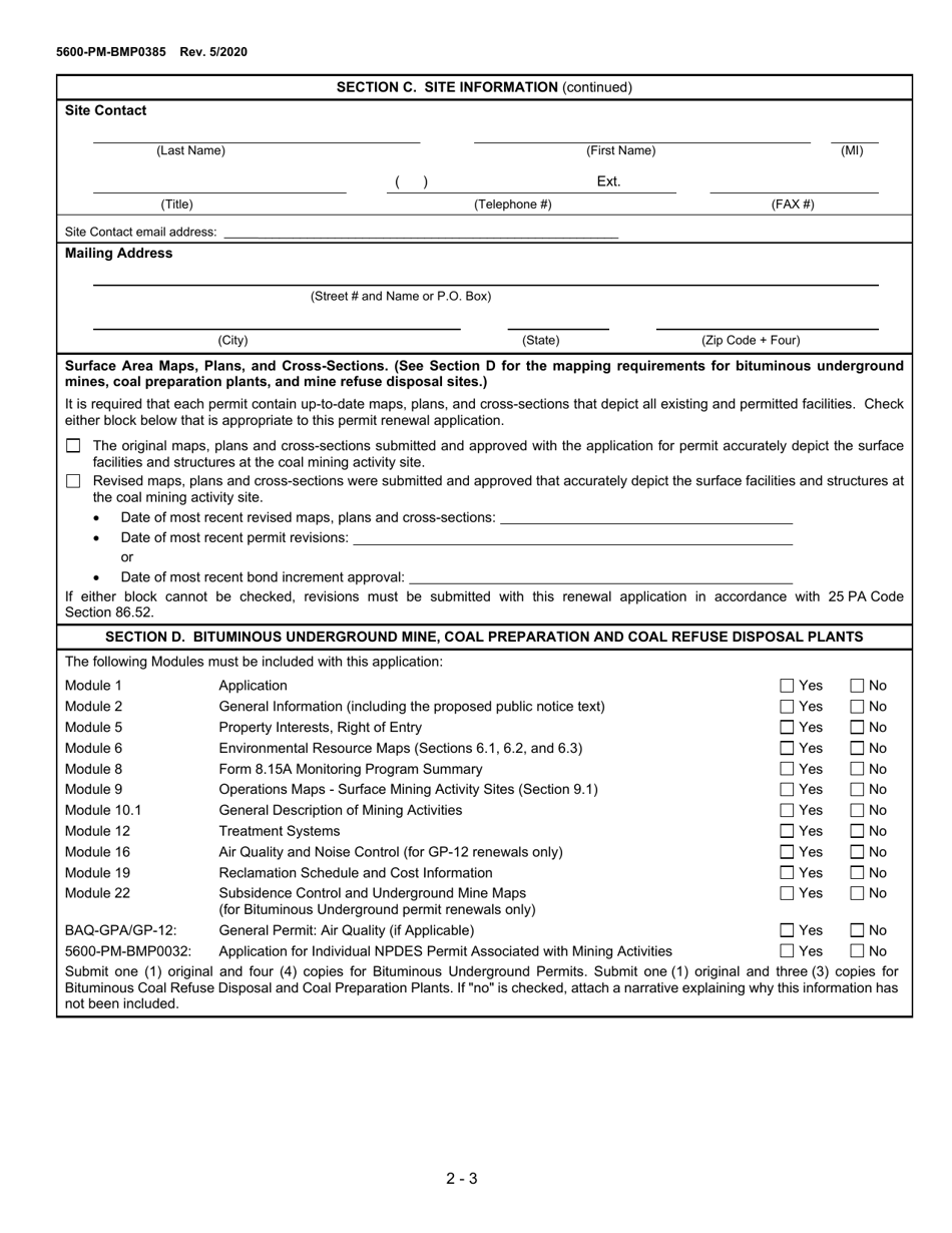 Form 5600-PM-BMP0385 Coal Mining Activity Permit Renewal Application - Pennsylvania, Page 5