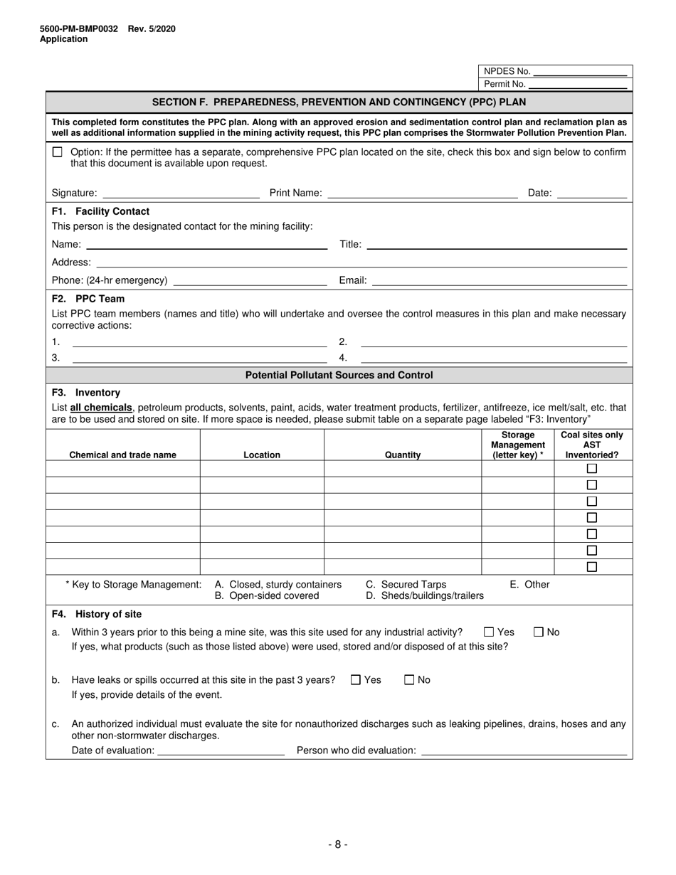 Form 5600-PM-BMP0032 Application for Individual Npdes Permit Associated With Mining Activities - Pennsylvania, Page 8