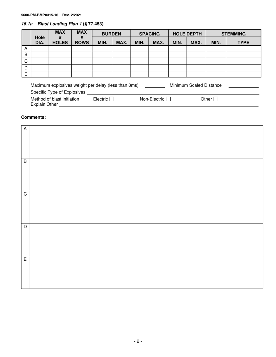 Form 5600-PM-BMP0315-16 Module 16: Large Noncoal Blast Plan - Pennsylvania, Page 2