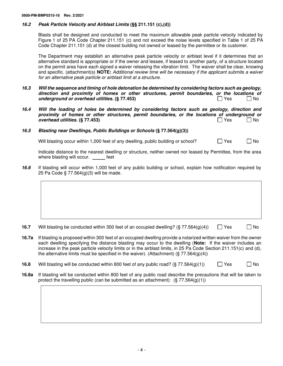 Form 5600-PM-BMP0315-16 Module 16: Large Noncoal Blast Plan - Pennsylvania, Page 4