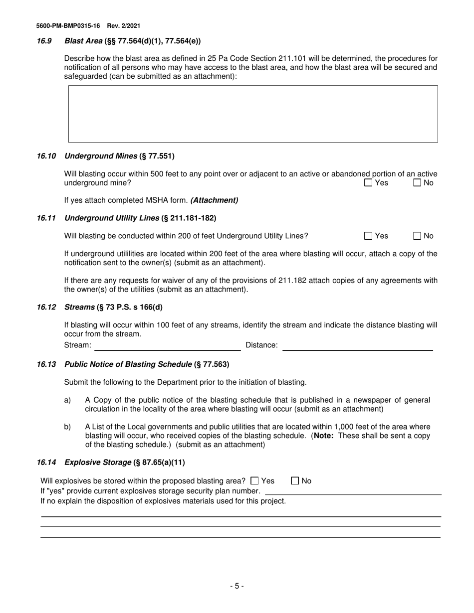 Form 5600-PM-BMP0315-16 Module 16: Large Noncoal Blast Plan - Pennsylvania, Page 5