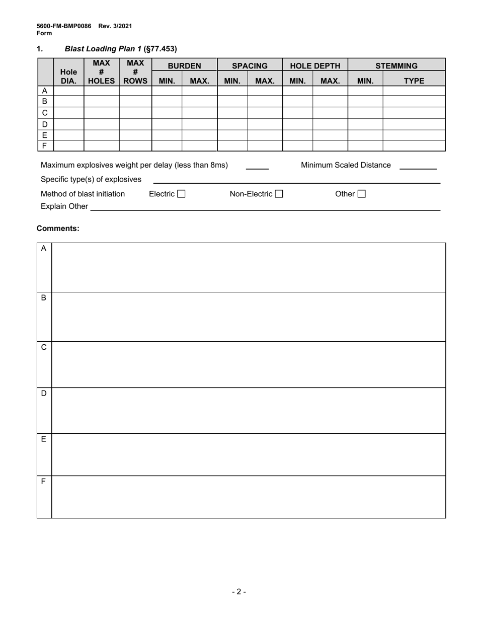 Form 5600-FM-BMP0086 Small Noncoal Blast Plan - Pennsylvania, Page 2