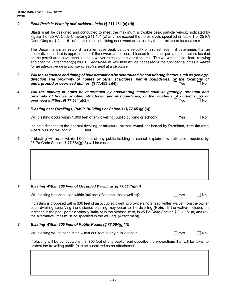 Form 5600-FM-BMP0086 Small Noncoal Blast Plan - Pennsylvania, Page 3