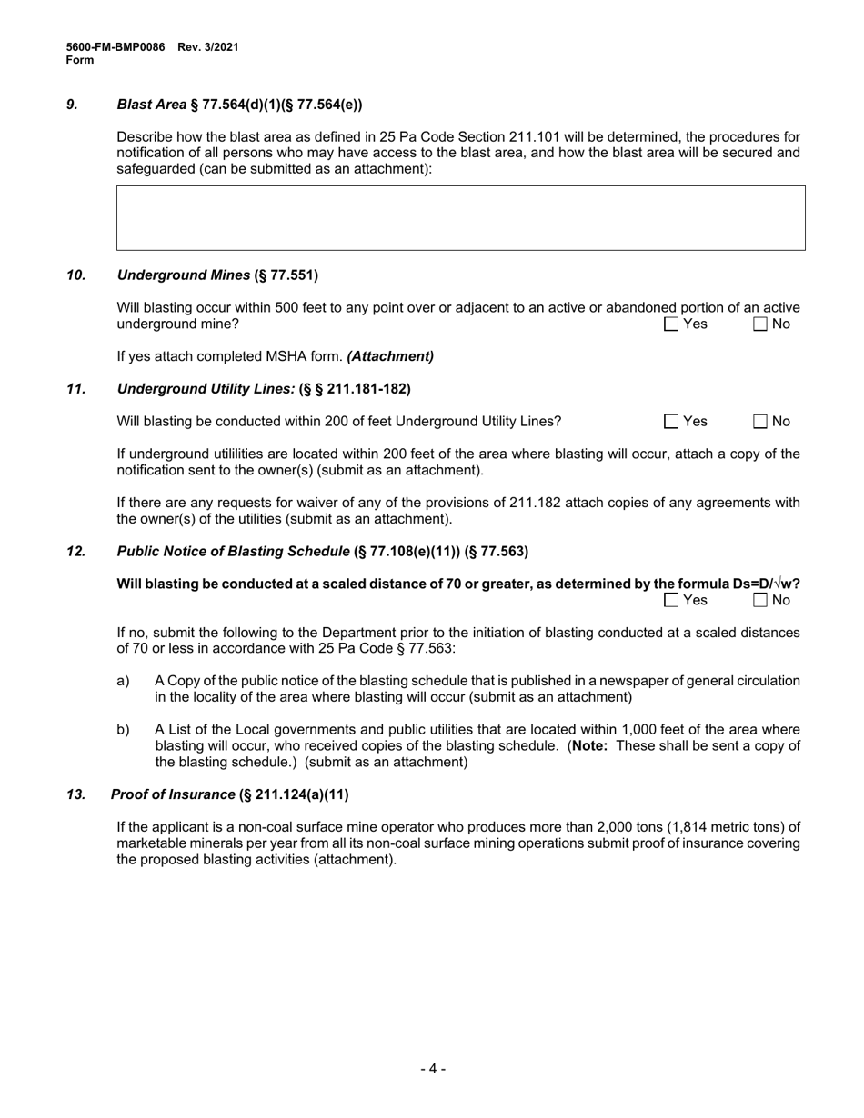 Form 5600-FM-BMP0086 Small Noncoal Blast Plan - Pennsylvania, Page 4