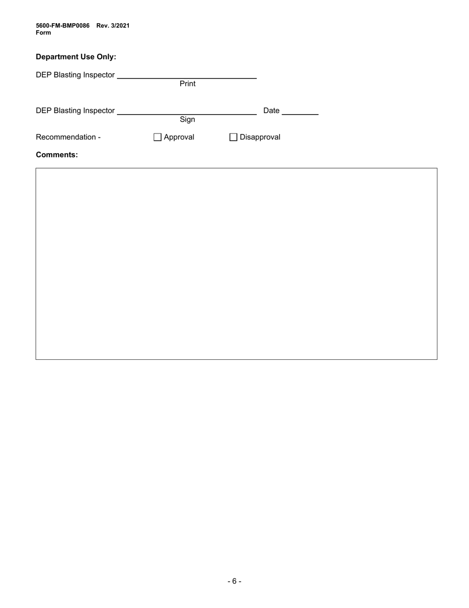 Form 5600-FM-BMP0086 Small Noncoal Blast Plan - Pennsylvania, Page 6