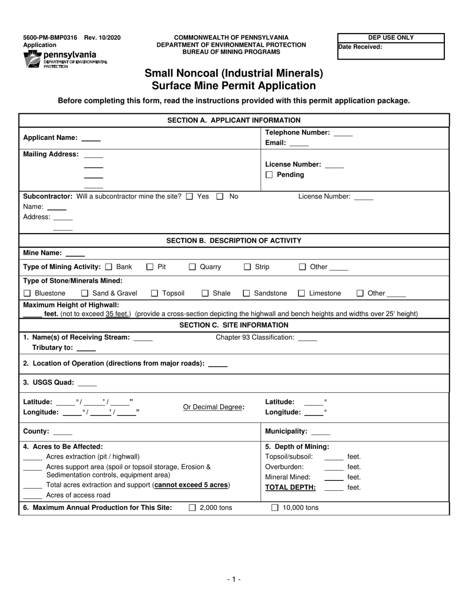 Form 5600-PM-BMP0316 Small Noncoal (Industrial Minerals) Surface Mine Permit Application - Pennsylvania, Page 11