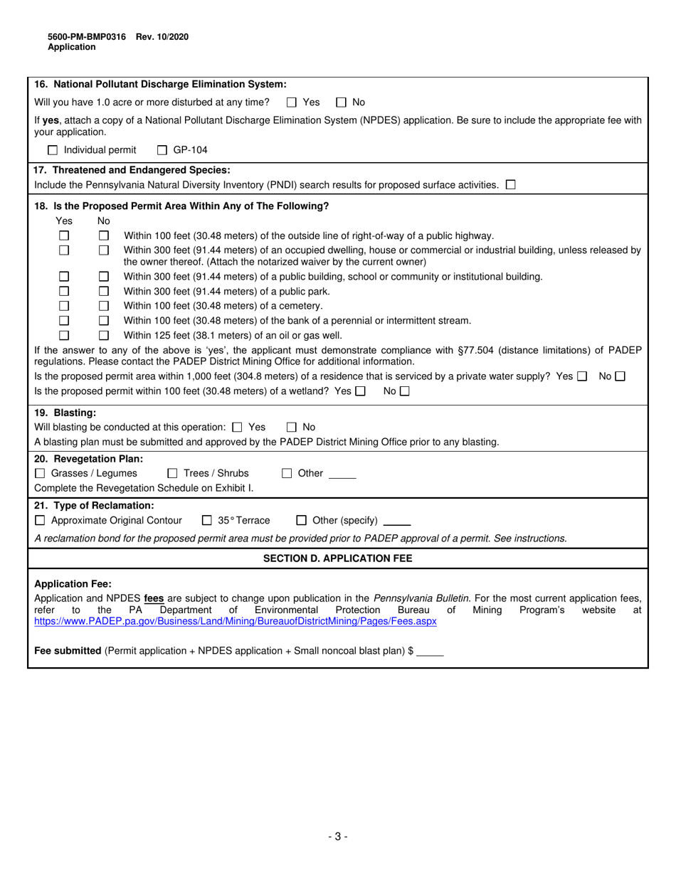 Form 5600-PM-BMP0316 Small Noncoal (Industrial Minerals) Surface Mine Permit Application - Pennsylvania, Page 13