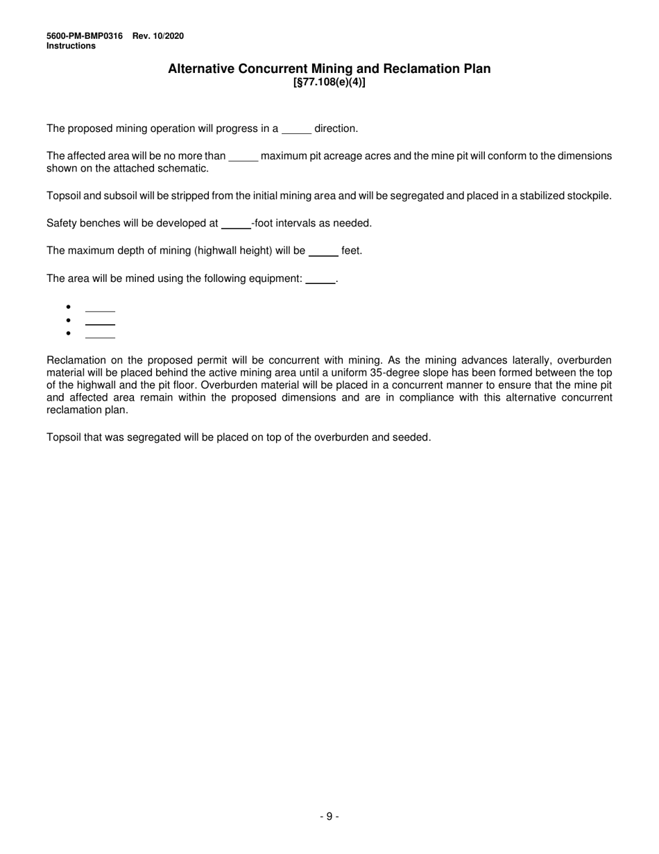 Form 5600-PM-BMP0316 Small Noncoal (Industrial Minerals) Surface Mine Permit Application - Pennsylvania, Page 9