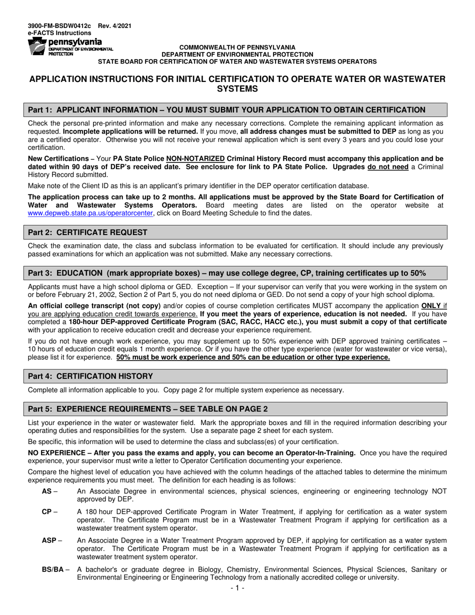 Download Instructions for Form 3900FMBSDW0412D Application for Certification Through