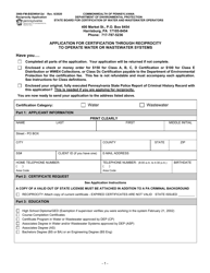Document preview: Form 3900-FM-BSDW0412D Application for Certification Through Reciprocity to Operate Water or Wastewater Systems - Pennsylvania