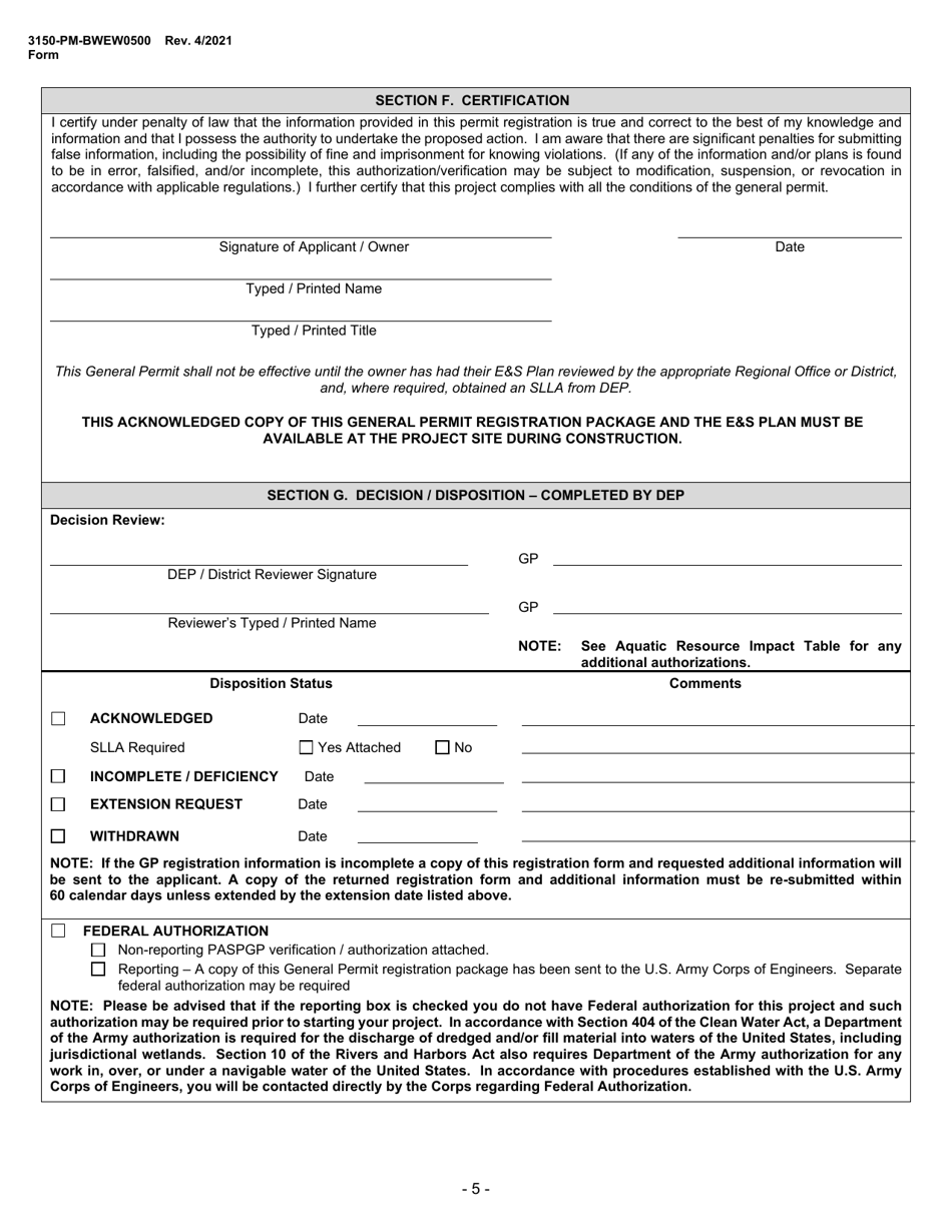 Form 3150-PM-BWEW0500 Chapter 105 Water Obstructions and Encroachment General Permit Registration - Pennsylvania, Page 5