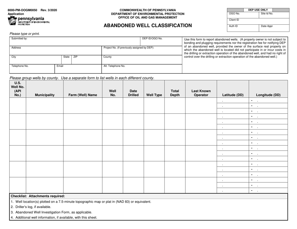 Form 8000-PM-OOGM0050 Application for Abandoned Well Identification - Pennsylvania, Page 1