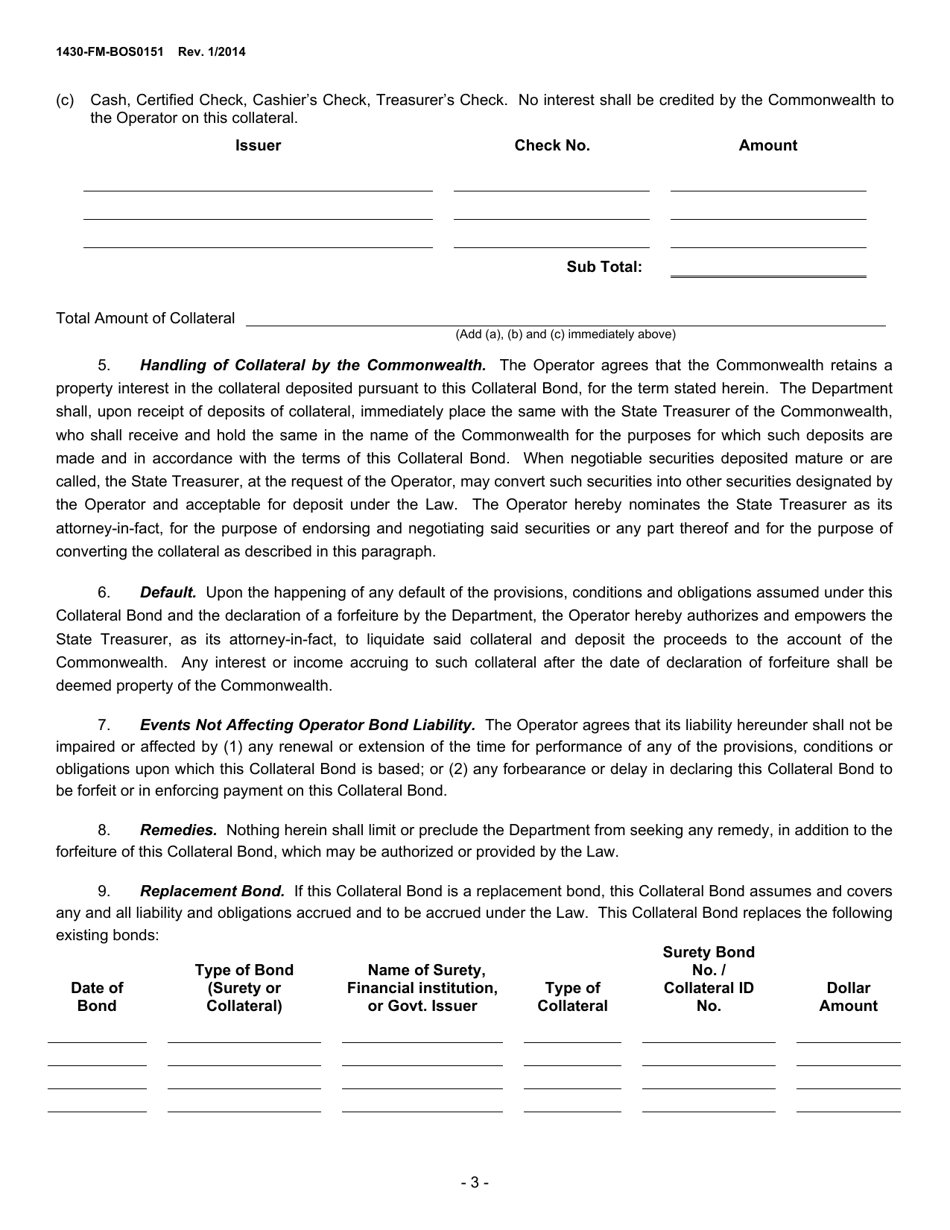 Form 1430-FM-BOS0151 Collateral Bond for Oil and Gas Wells - Pennsylvania, Page 3