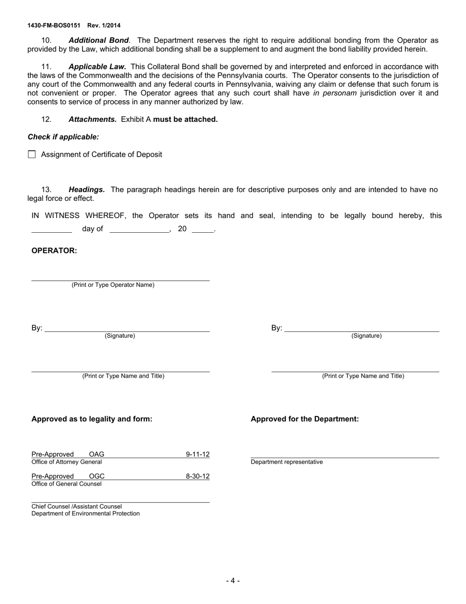 Form 1430-FM-BOS0151 Collateral Bond for Oil and Gas Wells - Pennsylvania, Page 4