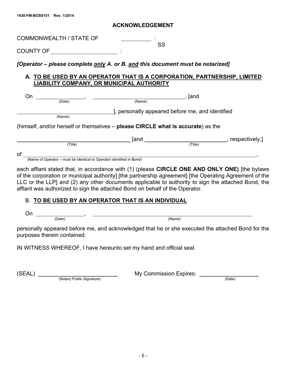 Form 1430-FM-BOS0151 Collateral Bond for Oil and Gas Wells - Pennsylvania, Page 5