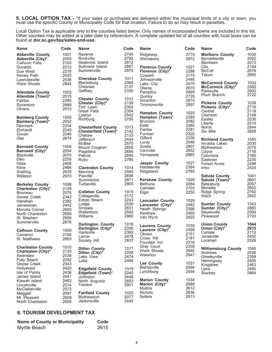 Instructions for Form ST-389 Schedule for Local Taxes - South Carolina, Page 4