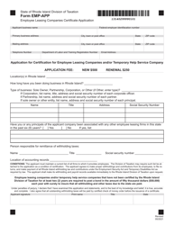 Document preview: Form EMP-APP Employee Leasing Companies Certificate Application - Rhode Island