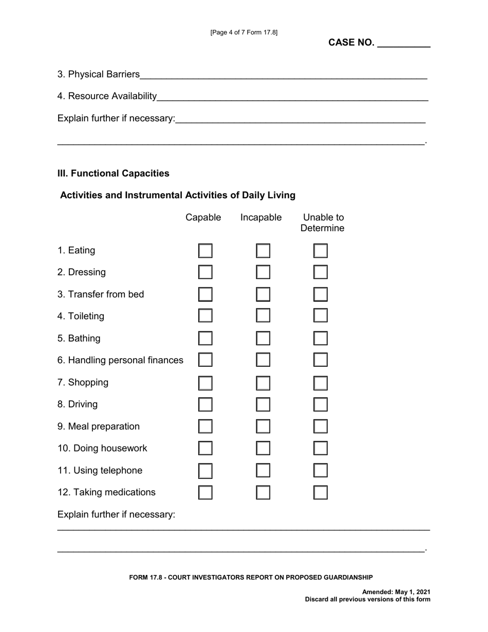 Form 17 8 Download Fillable PDF or Fill Online Court Investigator #39 s Form 17 8 Download Fillable PDF or Fill Online Court Investigator #39 s
