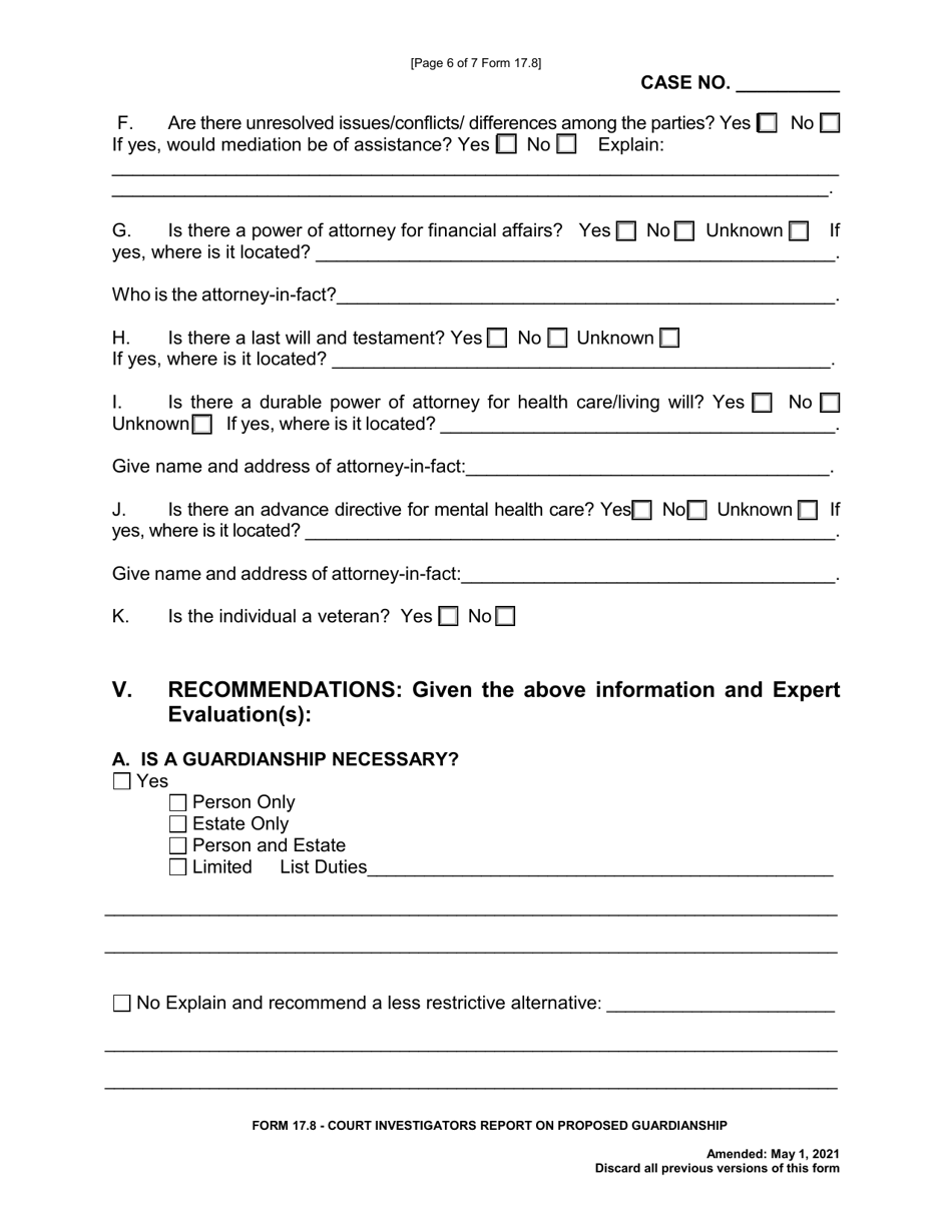 Form 17 8 Download Fillable PDF or Fill Online Court Investigator #39 s Form 17 8 Download Fillable PDF or Fill Online Court Investigator #39 s