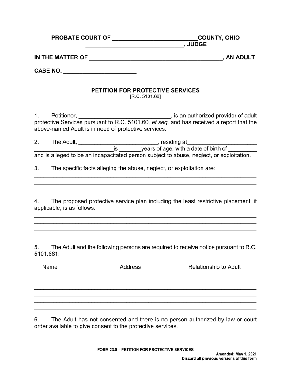 Form 23.0 Petition for Protective Services - Ohio, Page 1