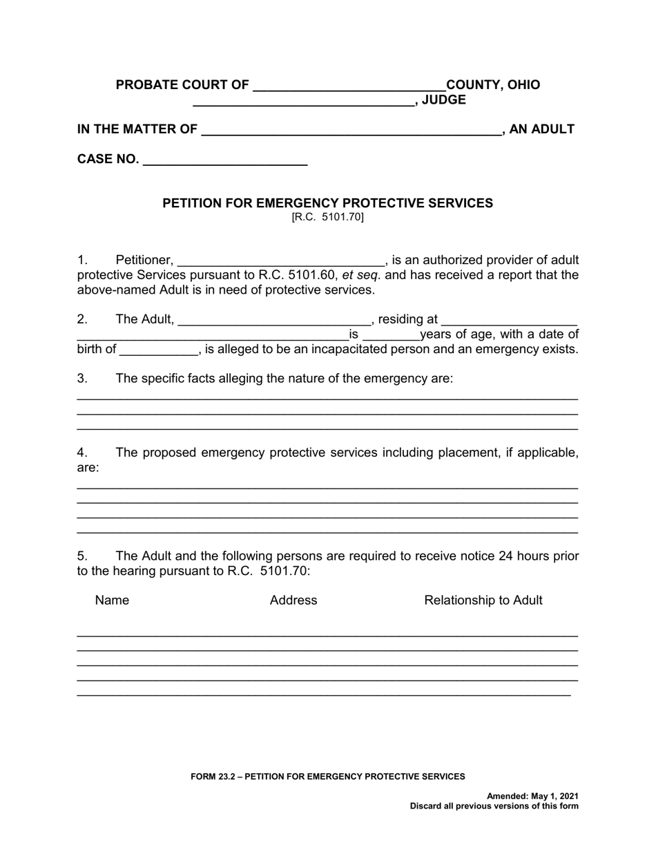 Form 23.2 Petition for Emergency Protective Services - Ohio, Page 1