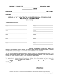 Document preview: Form 29.3 Notice of Application to Release Medical Records and Medical Billing Records - Ohio