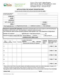 Form PLNT-AP-4201-002 Application for Apiary Registration - Ohio
