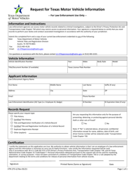 Document preview: Form VTR-275-LE Request for Texas Motor Vehicle Information [law Enforcement] - Texas