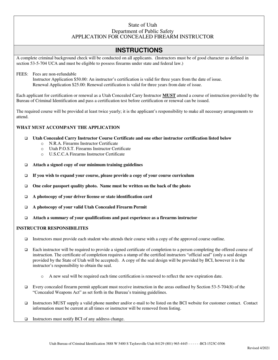 Application for Concealed Firearm Instructor - Utah, Page 1