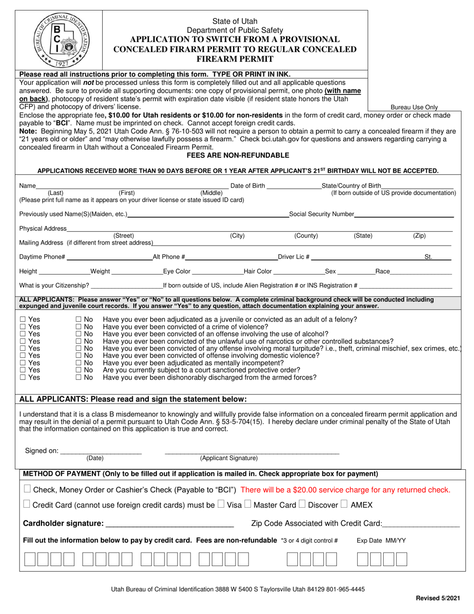Application to Switch From a Provisional Concealed Firarm Permit to Regular Concealed Firearm Permit - Utah, Page 2