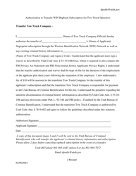 Authorization to Transfer Win Rapback Subscription for Tow Truck Operators - Utah, Page 2