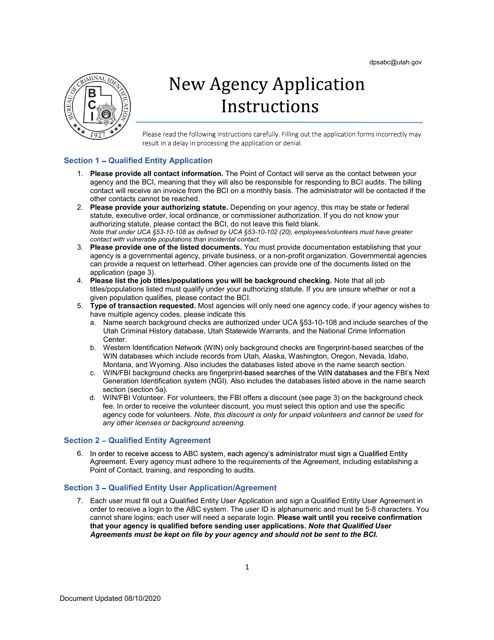 Application to Become a Qualified Entity for Background Checks on Employees or Volunteers - Utah Download Pdf