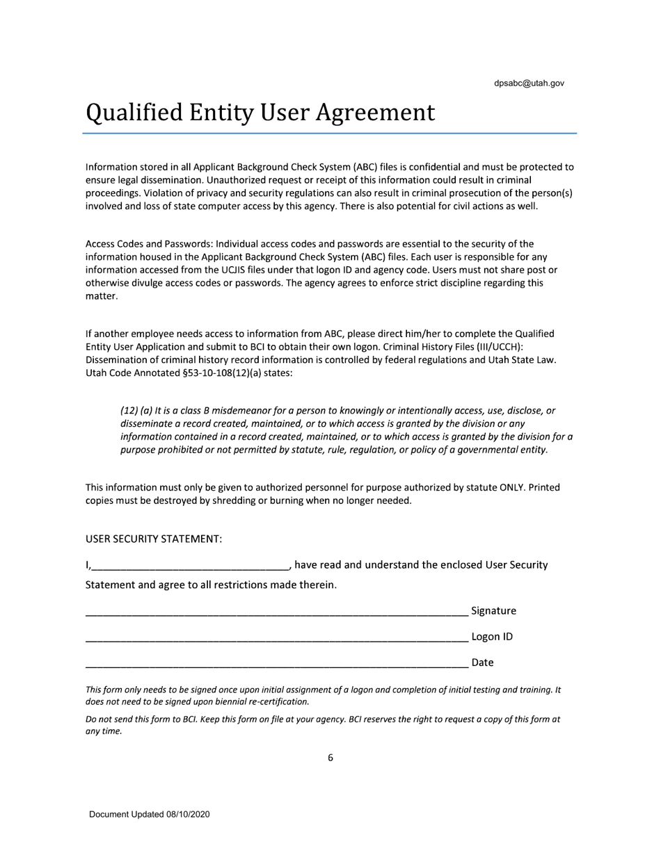 Application to Become a Qualified Entity for Background Checks on Employees or Volunteers - Utah, Page 6